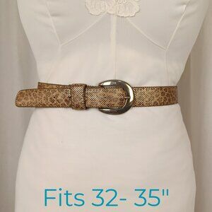 Vintage 90s Shimmery Leopard Leather Belt, Large 32 - 35"